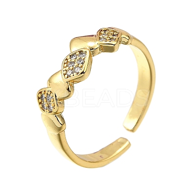 Brass Micro Pave Clear Cubic Zirconia Cuff Rings for Women RJEW-H247-28G-1