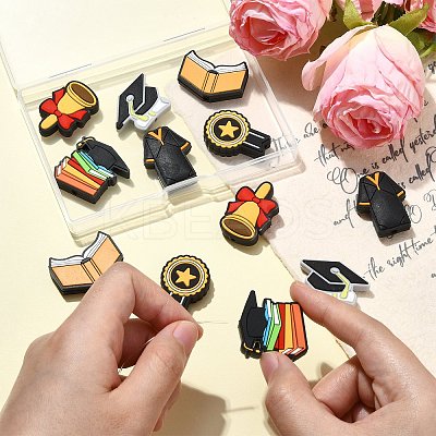 12Pcs 6 Styles Graduation Season Theme Silicone Focal Beads SIL-CJ0001-46-1