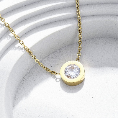 Flat Round 304 Stainless Steel Cubic Zirconia Pendant Necklaces & Bracelets & Stud Earrings Sets for Women SJEW-C004-19G-1
