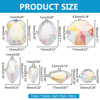 70Pcs 7 Styles Octagon Oval Triangle Sew on Rhinestone ACRT-PH0001-17A-1
