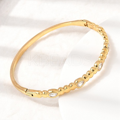 304 Stainless Steel Pave Clear Cubic Zirconia Teardrop Hinged Cuff Bangles for Women SA-CBAF851-06G-1