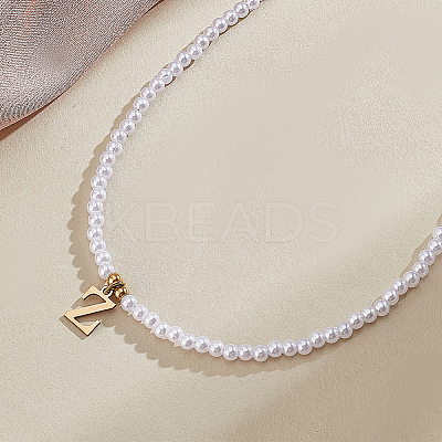 Imitation Pearl with Stainless Steel Pendants Necklaces NJEW-LP0001-51Z-G-1