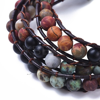 Three Loops Frosted Natural Gemstone Beads Wrap Bracelets BJEW-JB04246-1