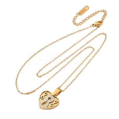 304 Stainless Steel Polymer Clay Rhinestones Heart Openable Pendant Necklaces for Women NJEW-Z065-13G-1