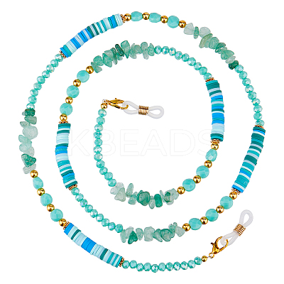 Natural Green Aventurine & Glass & Polymer Clay Beads Eyeglasses Chains HJEW-FH00198-1
