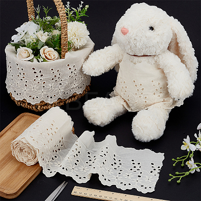 5 Yards Cotton Embroidery Flower Wavy Edged Lace Ribbons OCOR-FG0002-85B-1