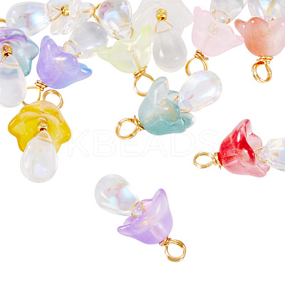 12Pcs Golden Tone Brass Wire Wrapped Mushroom Glass Pendants PALLOY-TAC0161-1