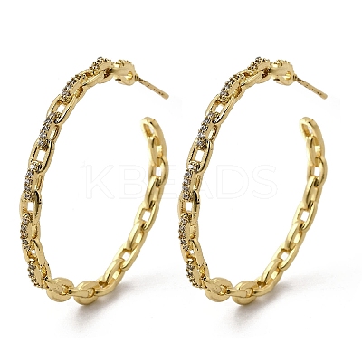 Brass Clear Cubic Zirconia C-Shaped Stud Earrings EJEW-L261-024G-1