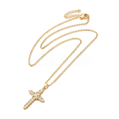 Real 18K Gold Plated Brass Micro Pave Clear Cubic Zirconia Pendant Necklaces for Women NJEW-K381-03B-B-1