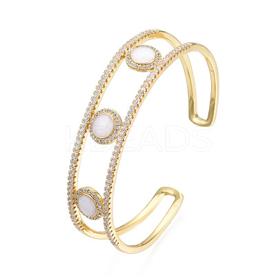 Enamel Flat Round Open Cuff Bangle with Clear Cubic Zirconia BJEW-N012-026-1