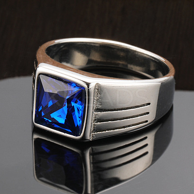 Fashionable 304 Stainless Steel Cubic Zirconia Finger Rings for Men FS-WGE7444-04-1