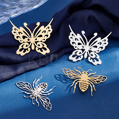 4Pcs 4 Style Butterfly & Bee Brooches STAS-UN0034-84-1
