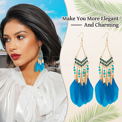 2 Pairs 2 Styles Feather Dangle Earrings EJEW-TA0001-48A-1