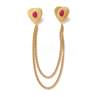304 Stainless Steel & Dyed Stone Heart Hanging Chain Brooch JEWB-S021-01G-04-1