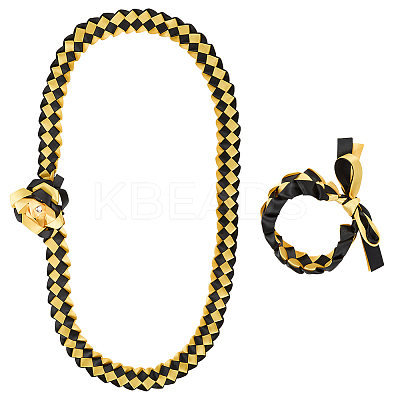 Polyester Graduation Honor Ribbon & Braided Bracelets & Brooch Sets AJEW-WH20816-001A-1