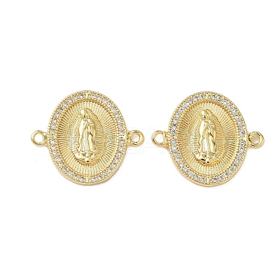 Religion Brass Micro Pave Clear Cubic Zirconia Oval with Virgin Mary Connector Charms KK-L243-21G-1
