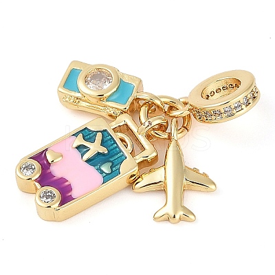Rack Plating Brass Cubic Zirconia Summer European Dangle Charms KK-P287-01A-G-1
