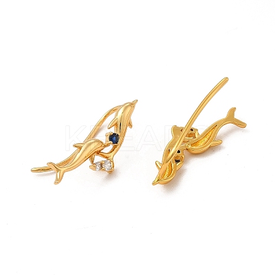 Blue Cubic Zirconia Double Dolphin Dangle Earrings EJEW-P221-24G-1