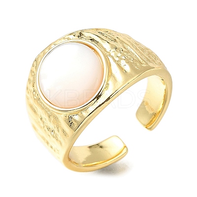 Rack Plating Brass Shell Open Cuff Rings for Women RJEW-M022-08G-1