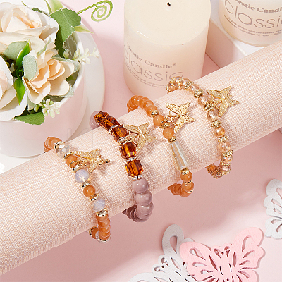 4Pcs Glass & Acrylic Beaded Stretch Bracelets Set BJEW-SP0001-07-1