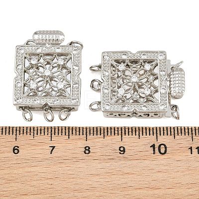 Rack Plating Brass Micro Pave Clear Cubic Zirconia Box Clasps KK-G494-05P-1