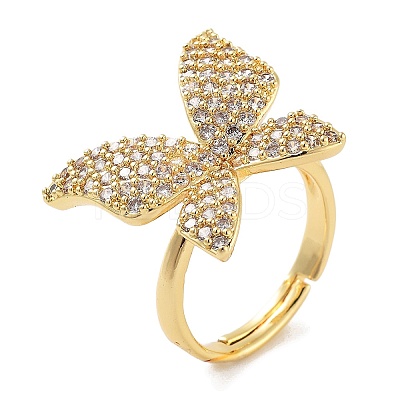 Butterfly Rack Plating Brass Micro Pave Cubic Zirconia Adjustable Rings for Women RJEW-Z059-13G-1