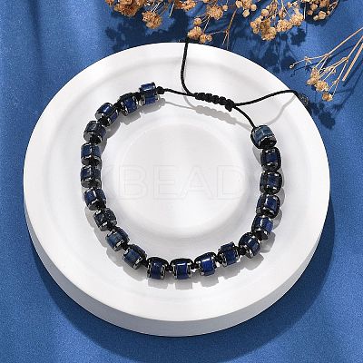 Adjustable Natural Lapis Lazuli and Non-magnetic Synthetic Hematite Braided Bead Bracelets BJEW-Z090-01F-1