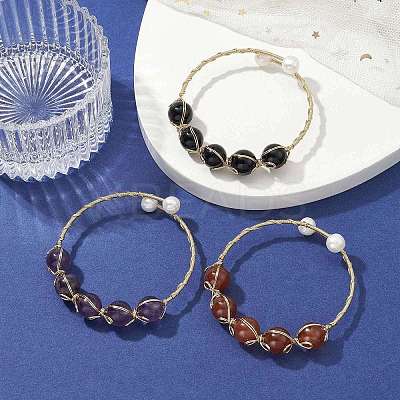 Natural & Synthetic Mixed Gemstone Round Beaded Bangle BJEW-JB09591-1