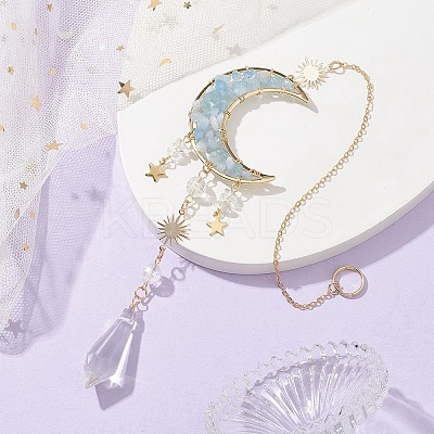 Alloy Cable Chains Moon Pendant Decorations HJEW-JM01841-01-1