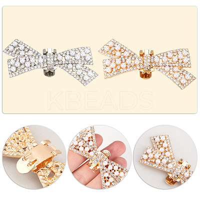4Pcs 2 Colors Bowknot Alloy Rhinestone Shoe Decorations FIND-CP0002-25-1