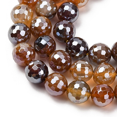 Electroplated Natural Agate Beads Strands G-B191-A07-10mm-13-1