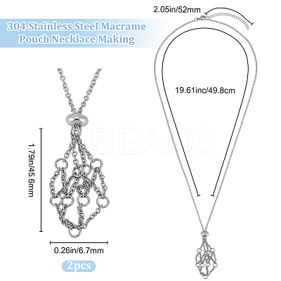 2Pcs 304 Stainless Steel Macrame Pouch Necklace Making for Gemstone Nuggets NJEW-BBC0001-27B-1