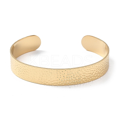 Ion Plating(IP) 304 Stainless Steel Hammered Cuff Bangles for Women BJEW-Z078-11G-1