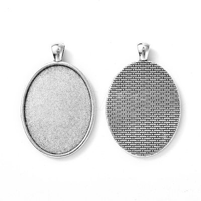 Tibetan Style Oval Alloy Big Pendant Cabochon Settings X-TIBEP-Q045-051AS-RS-1