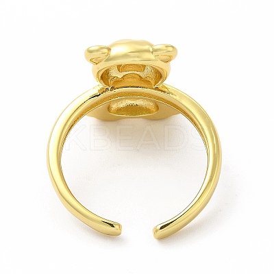 Cubic Zirconia Bear with Heart Open Cuff Ring KK-A180-38G-1