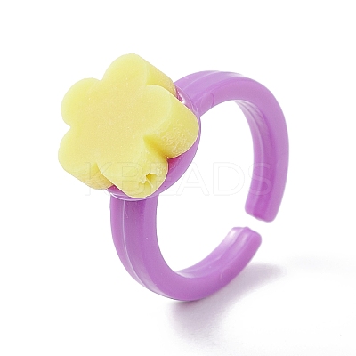 Handmade Flower Polymer Clay Cuff Ring for Teen Girl Women RJEW-JR00403-1