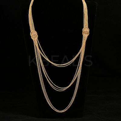 Iron Metallic layered Chain Tassel Long Necklaces with Double Clasp Decor IV6162-1-1