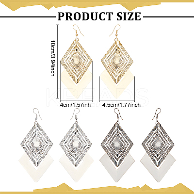 3 Pair 3 Color Alloy Rhombus Dangle Earrings for Women EJEW-FI0001-08-1