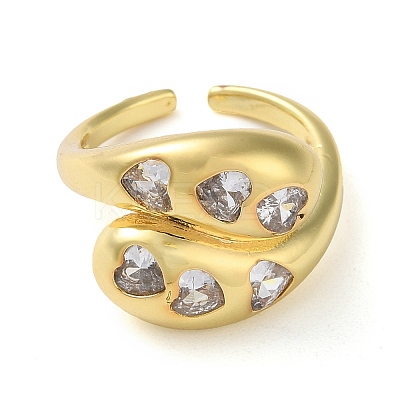 Eco-Friendly Brass Micro Pave Clear Cubic Zirconia Open Cuff Ring for Women RJEW-A025-04G-01-1