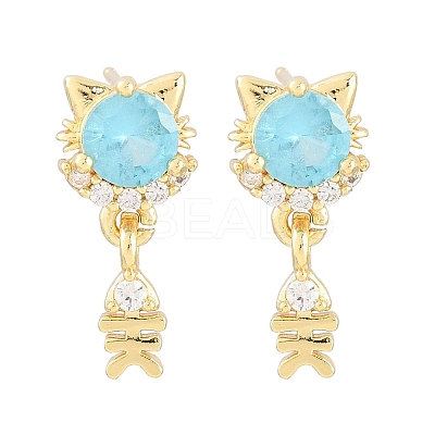 Brass Micro Pave Cubic Zirconia Dangle Stud Earrings EJEW-F405-24G-01-1