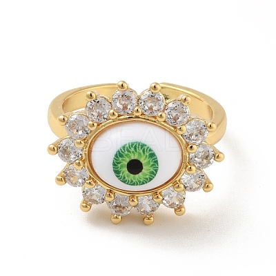 Cubic Zirconia Sun with Evil Eye Open Cuff Ring with Acrylic RJEW-B042-06G-03-1