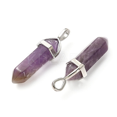 2Pcs Natural Amethyst Double Terminated Pointed Pendants G-YW0002-05B-1