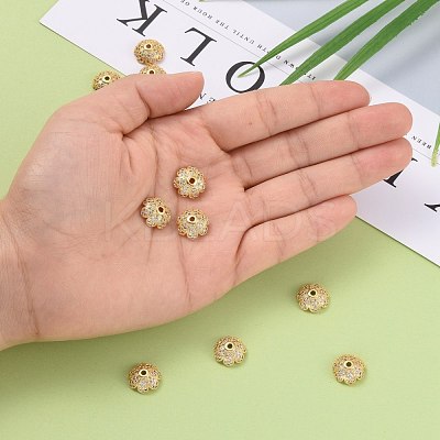 Eco-Friendly Multi-Petal Flower Brass Micro Pave Cubic Zirconia Bead Caps ZIRC-M098-02G-FF-1