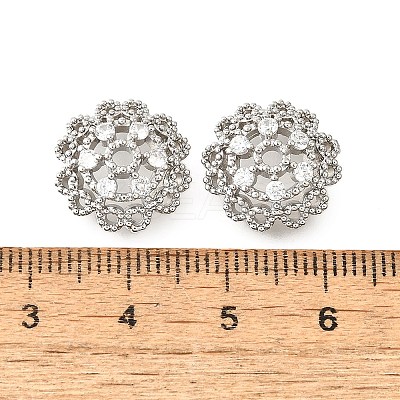 Flower Brass Micro Pave Clear Cubic Zirconia Bead Caps KK-V008-33P-1
