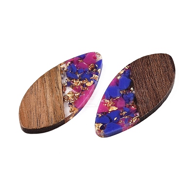 Transparent Resin and Walnut Wood Pendants RESI-T057-05G-1