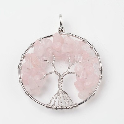 Tree of Life Natural Rose Quartz Big Pendants X-G-L455-D07-1