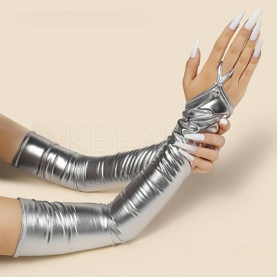 Women's Shiny Polyester Long Fingerless Gloves AJEW-CL0003-03A-1