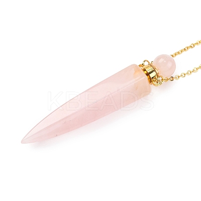 Natural Rose Quartz Bullet Shaped Perfume Bottle Pendant Necklaces G-B089-02G-02-1
