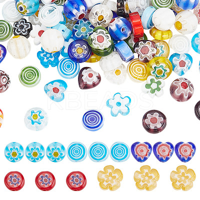 120Pcs 5 Styles Handmade Millefiori Glass Bead Strands LAMP-AR0001-33-1