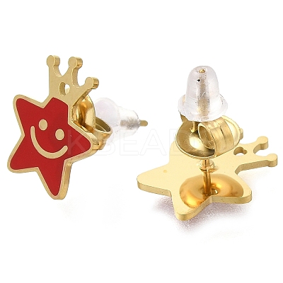 Ion Plating(IP) 304 Stainless Steel Enamel Stud Earrings EJEW-I316-03G-04-1